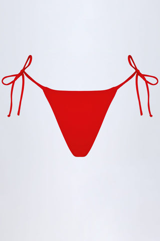 Side-Tie Cheeky Bikini Bottoms in Fiery Red