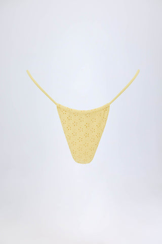 Broderie Anglaise Drawstring Bikini Bottoms in Lemon Yellow