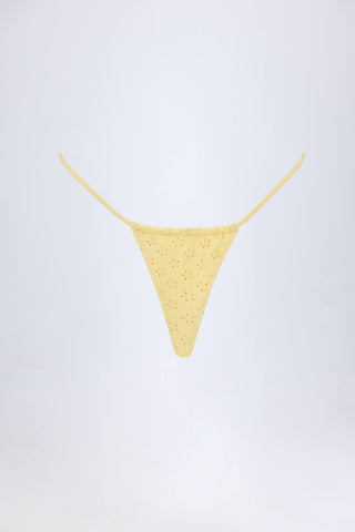 Broderie Anglaise Drawstring Bikini Bottoms in Lemon Yellow