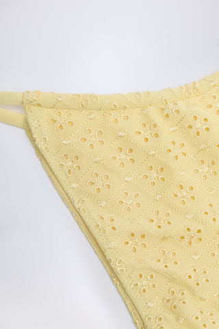 Broderie Anglaise Drawstring Bikini Bottoms in Lemon Yellow