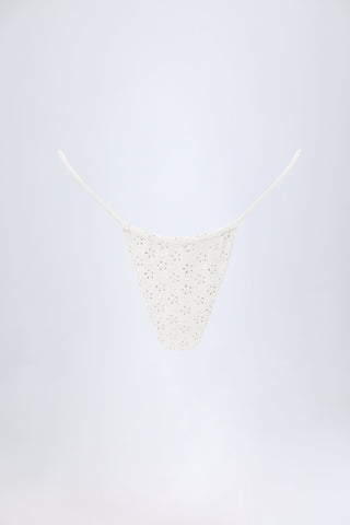 Broderie Anglaise Drawstring Bikini Bottoms in White