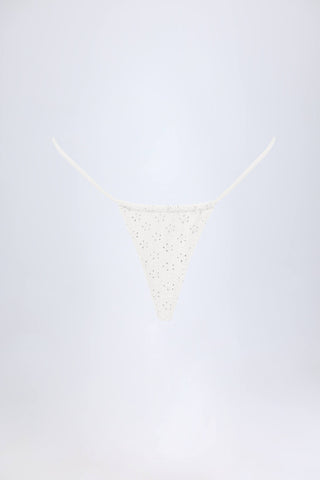 Broderie Anglaise Drawstring Bikini Bottoms in White