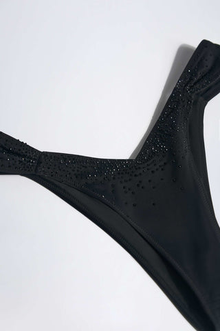 Embellished Ruched Cheeky Bikini Bottoms in Black