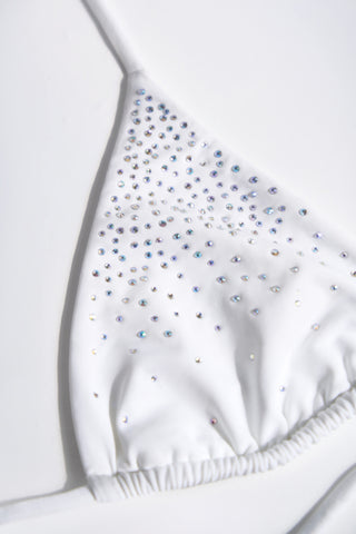 Embellished Triangle Bikini Top in White