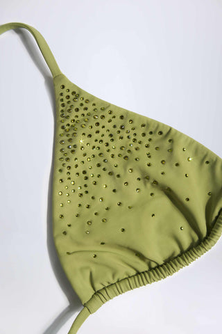 Embellished Triangle Bikini Top in Olive Green