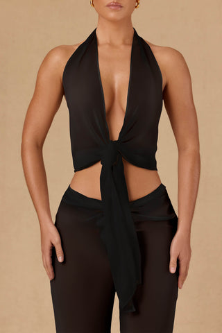 Tie-Front Halterneck Crop Top in Black
