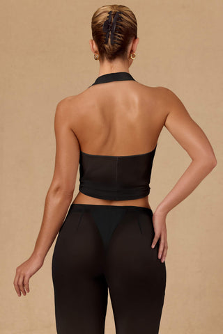 Tie-Front Halterneck Crop Top in Black