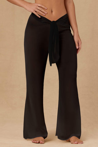 Tie-Front Wide-Leg Trousers in Black