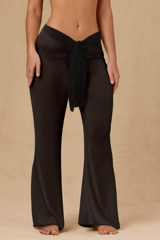 Tie-Front Wide-Leg Trousers in Black