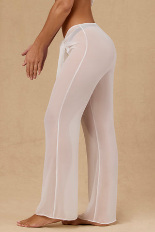 Tie-Front Wide-Leg Trousers in White