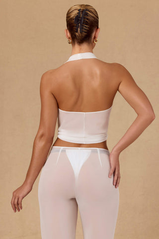 Tie-Front Halterneck Crop Top in White