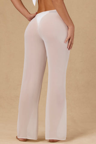 Tie-Front Wide-Leg Trousers in White