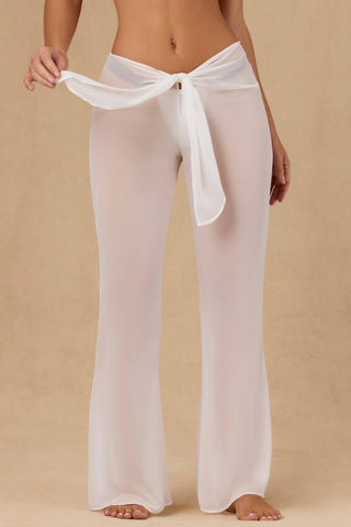 Tie-Front Wide-Leg Trousers in White