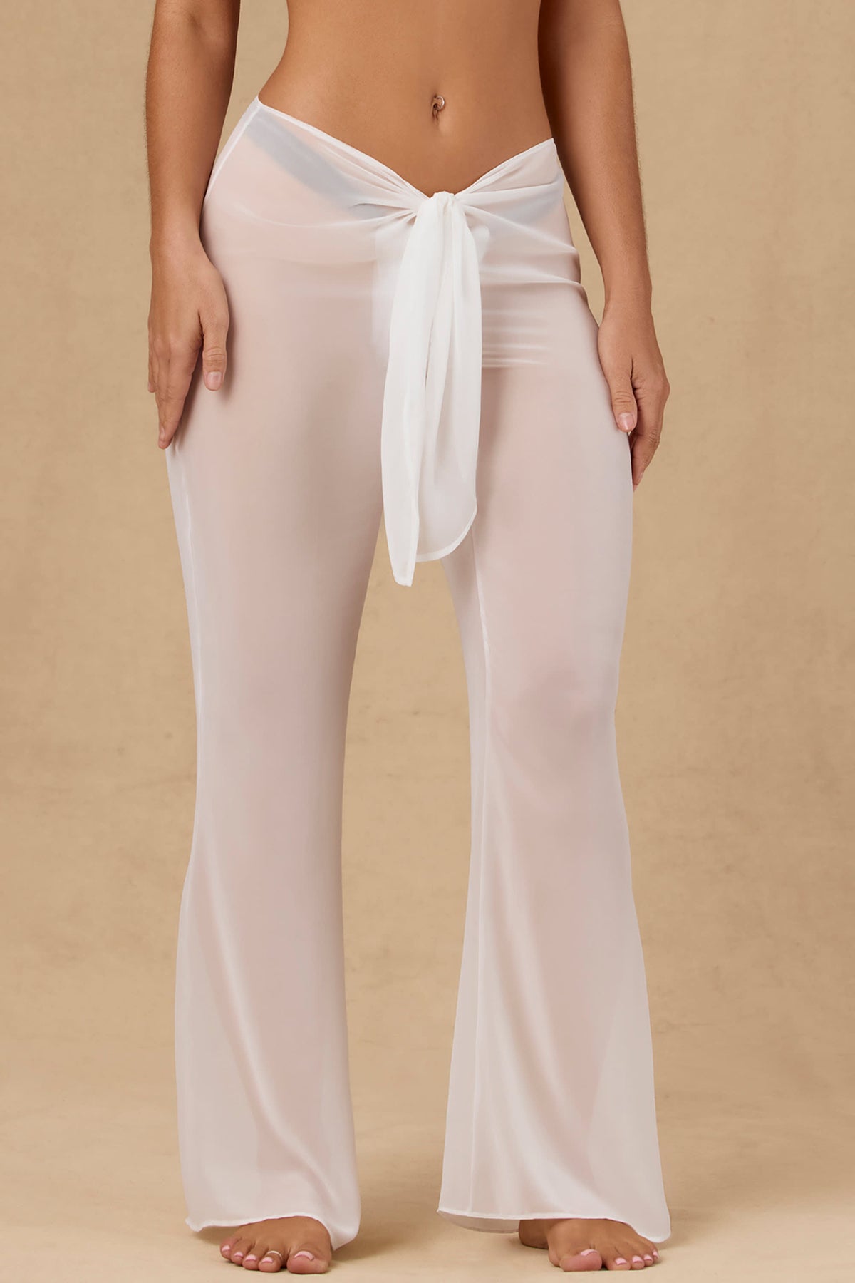 Tie-Front Wide-Leg Trousers in White