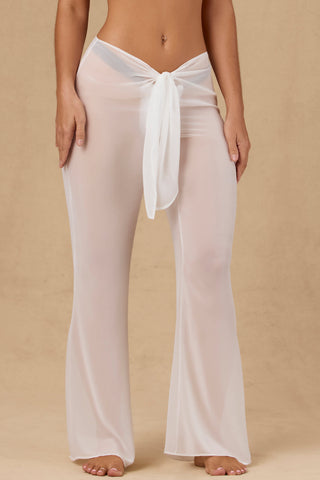 Tie-Front Wide-Leg Trousers in White