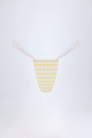 Ruched Cheeky Bikini Bottoms in Lemon Yellow Double Stripe