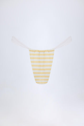 Ruched Cheeky Bikini Bottoms in Lemon Yellow Double Stripe
