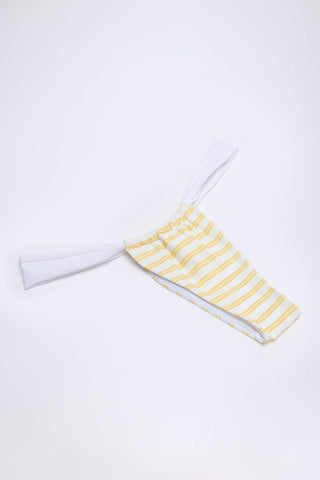 Ruched Cheeky Bikini Bottoms in Lemon Yellow Double Stripe