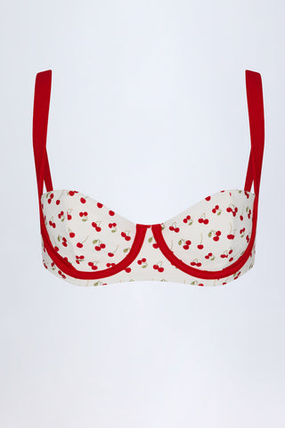 Contrast Underwired Balconette Bikini Top in Cherry Print