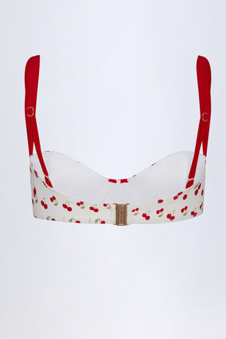 Contrast Underwired Balconette Bikini Top in Cherry Print