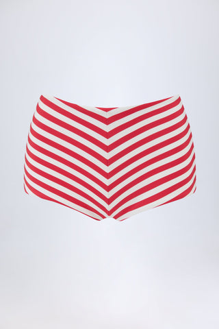 Mid-Rise Hot Pants in Cherry Red Stripe