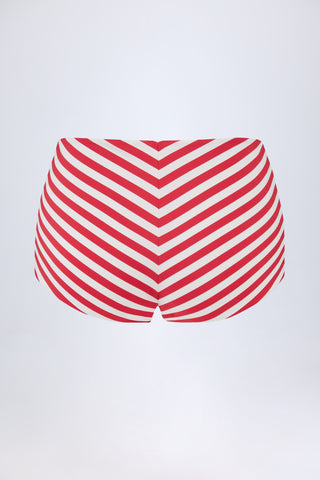 Mid-Rise Hot Pants in Cherry Red Stripe