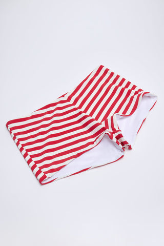 Mid-Rise Hot Pants in Cherry Red Stripe