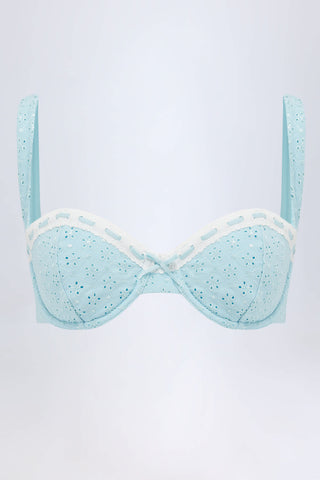 Broderie Anglaise Underwired Balconette Bikini Top in Powder Blue