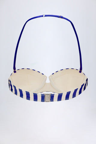 Underwired Halterneck Balconette Bikini Top in Marine Blue Stripe
