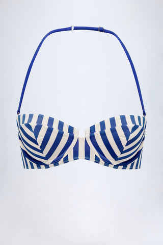 Underwired Halterneck Balconette Bikini Top in Marine Blue Stripe