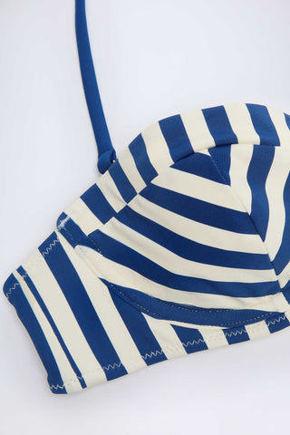 Underwired Halterneck Balconette Bikini Top in Marine Blue Stripe
