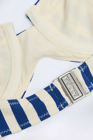 Underwired Halterneck Balconette Bikini Top in Marine Blue Stripe