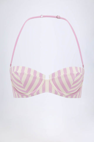 Underwired Halterneck Balconette Bikini Top in Mauve Stripe