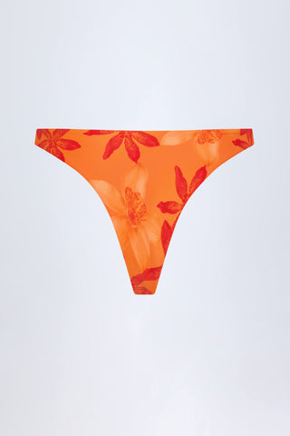 Hardware-Detail Cheeky Bikini Bottoms in Orange Orchid Print