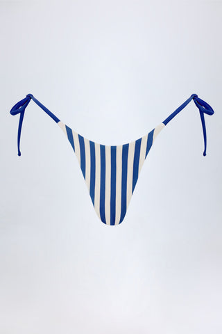 Side-Tie Thong Bikini Bottoms in Marine Blue Stripe