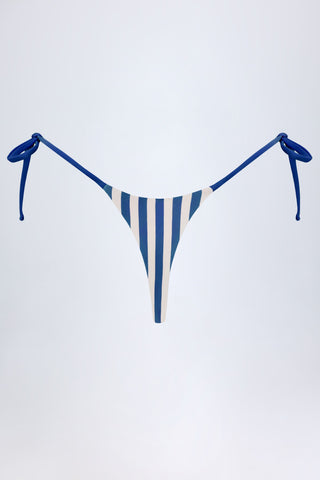Side-Tie Thong Bikini Bottoms in Marine Blue Stripe