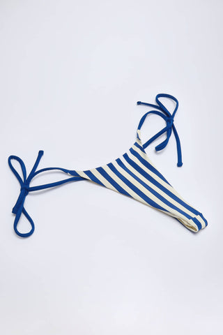 Side-Tie Thong Bikini Bottoms in Marine Blue Stripe