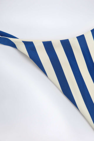 Side-Tie Thong Bikini Bottoms in Marine Blue Stripe