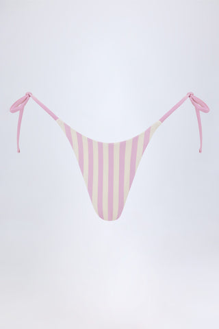 Side-Tie Thong Bikini Bottoms in Mauve Stripe