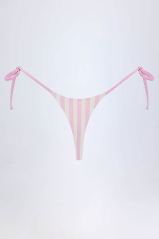 Side-Tie Thong Bikini Bottoms in Mauve Stripe