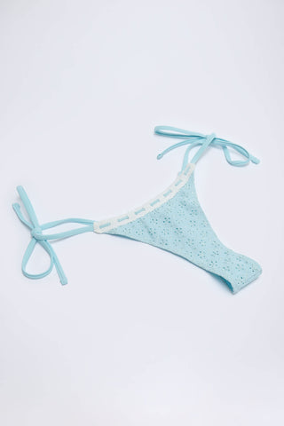 Broderie Anglaise Side-Tie Thong Bikini Bottoms in Powder Blue