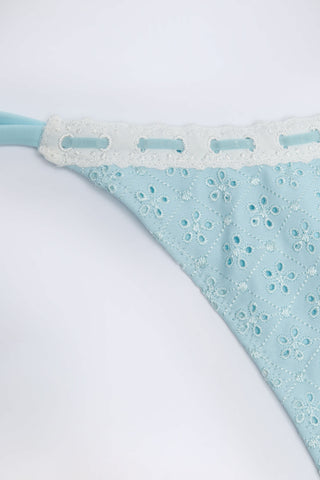 Broderie Anglaise Side-Tie Thong Bikini Bottoms in Powder Blue