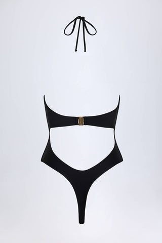 Cut-Out Hardware-Detail Swimsuit in Black