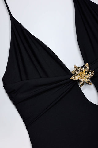 Cut-Out Hardware-Detail Swimsuit in Black