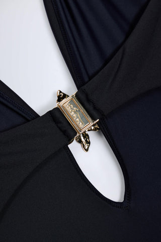 Cut-Out Hardware-Detail Swimsuit in Black