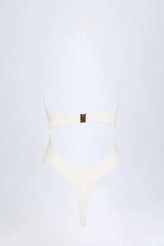 Cut-Out Hardware-Detail Swimsuit in White