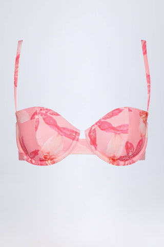 Underwired Balconette Bikini Top in Pink Orchid Print
