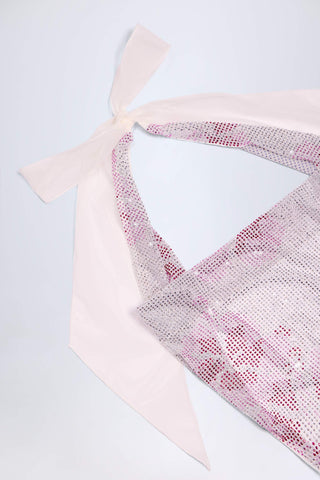 Embellished Cowl-Neck Maxi Dress in Pink White Hotfix