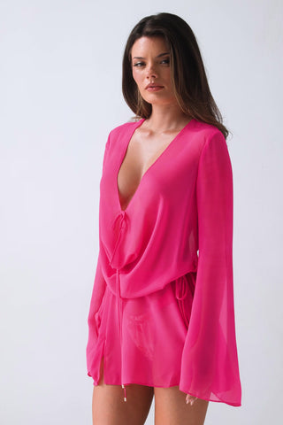 Cowl-Neck Mini Dress in Fuchsia Pink