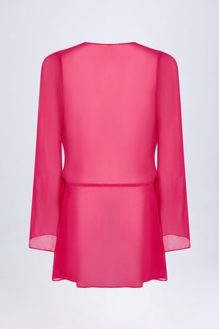 Cowl-Neck Mini Dress in Fuchsia Pink